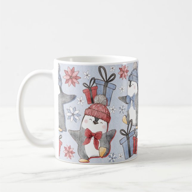 Taza De Café Pingüinos de baile festivo en invierno (Izquierda)