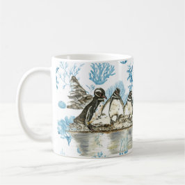 Taza De Café Pingüinos de Galápagos Pintados A Mano En Peligro