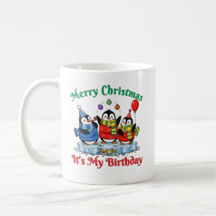 Taza De Café Pingüinos Divertidos, Feliz Cumpleaños De Navidad