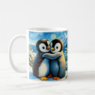 Taza De Café Pingüinos gemelos pies felices abrazo café té taza