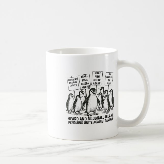 Taza De Café Pingüinos graciosos contra los aranceles escucharo (Derecha)