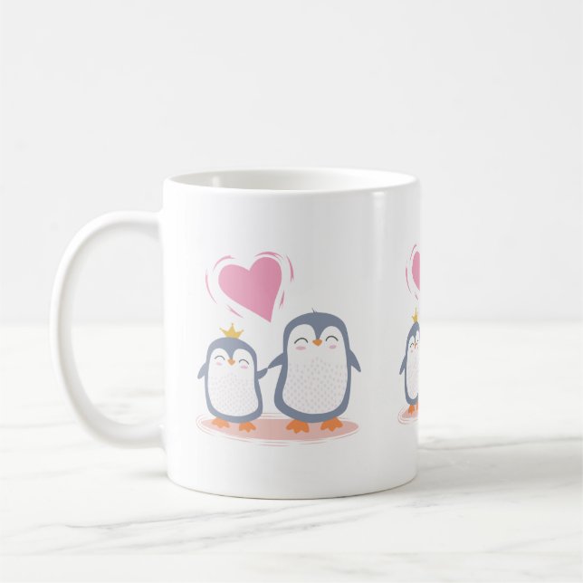 Taza De Café pingüinos lindos enamorados (Izquierda)