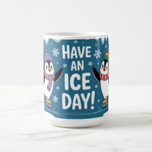 Taza De Café Pinguinos Lindos Patinando sobre Hielo Dibujo Anim