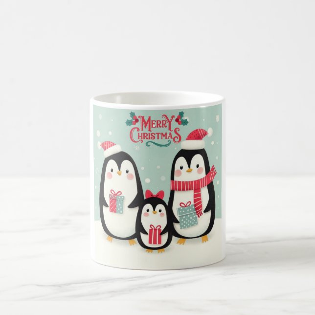 Taza De Café Pingüinos nevados de Feliz Navidad (Centro)