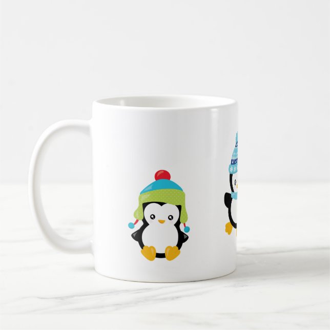 Taza De Café Pingüinos vestidos para el invierno (Izquierda)