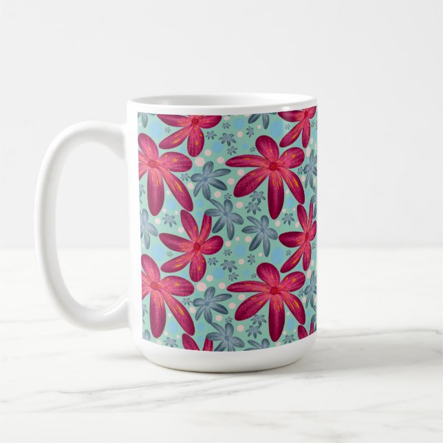 Taza De Café Pink and Blue Floral Seamless Pattern (Izquierda)