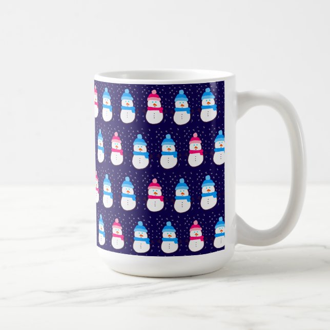 Taza De Café Pink and Blue Winter Snowmen (Derecha)