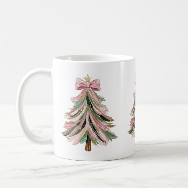 Taza De Café Pink and Green Brushstroke Christmas Tree Mug (Izquierda)