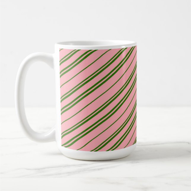 Taza De Café Pink and Green Candy Cane Stripes  (Izquierda)