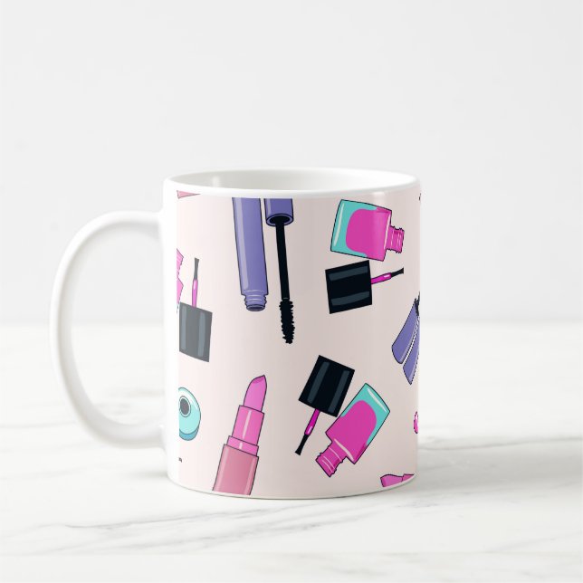 Taza De Café Pink and Purple Make Up Cosmetics Pattern (Izquierda)