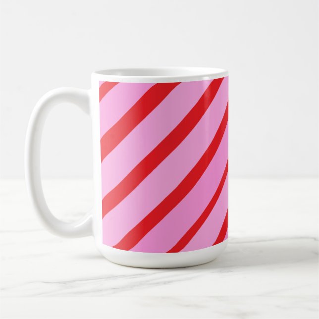 Taza De Café Pink and Red Diagonal Stripes  (Izquierda)