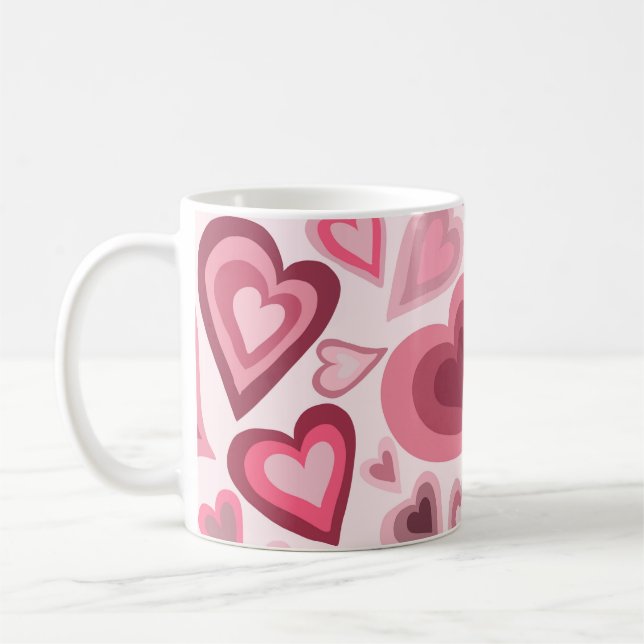 Taza De Café Pink and Red Layered Heart Pattern (Izquierda)