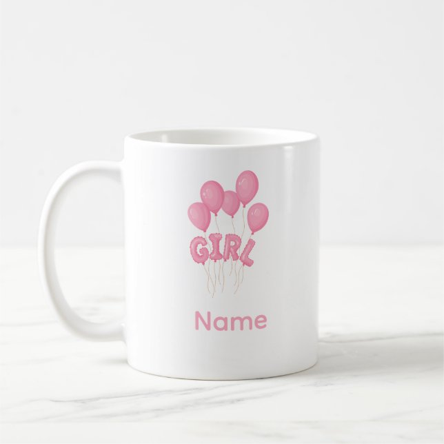 Taza De Café Pink Baby Girl Balloon Celebration - Cute Nursery  (Izquierda)
