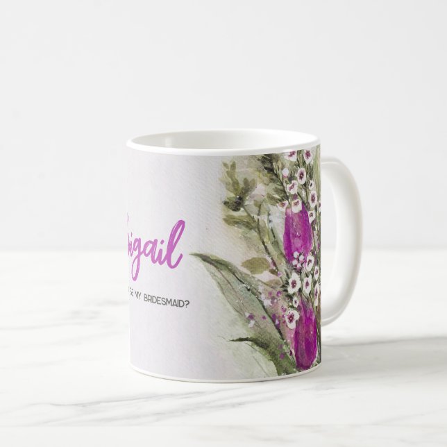 Taza De Café Pink Be My Bridesmaid Floral Mug (Anverso derecho)