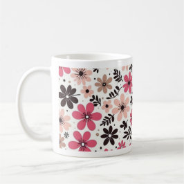 Taza De Café Pink & Black Floral Mug