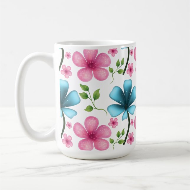 Taza De Café Pink & Blue Floral Seamless Pattern (Izquierda)