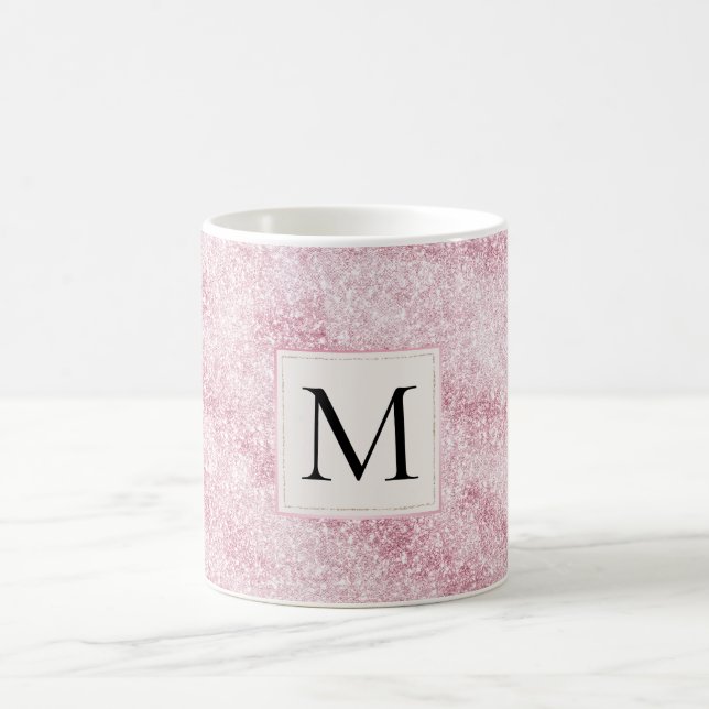 Taza De Café Pink Blush Glitter Monogram (Centro)