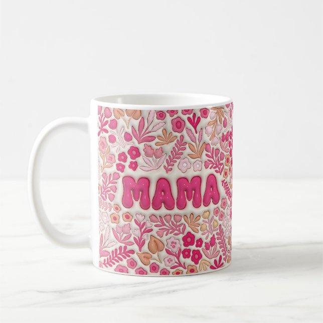 Taza De Café Pink Boho Floral Mama 3D Effect Pattern (Izquierda)