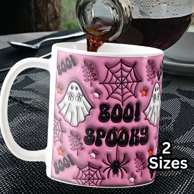Taza De Café ¡Pink Boo! Espeluznante araña de efectos 3D (Subido por el creador)