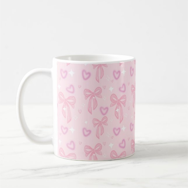 Taza De Café Pink Bow Hearts Aesthetic Mug (Izquierda)