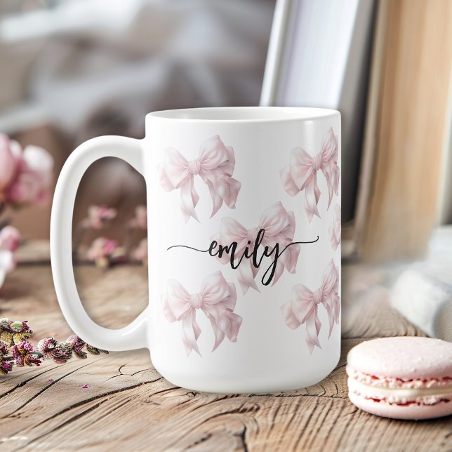 Taza De Café Pink Bows Girly Girl con nombre (Subido por el creador)