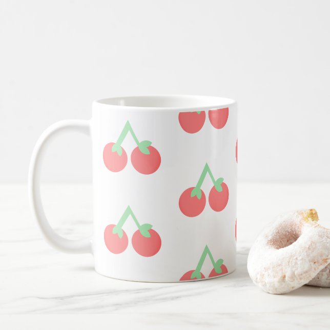 Taza De Café Pink Cherries Pattern (Con donut)