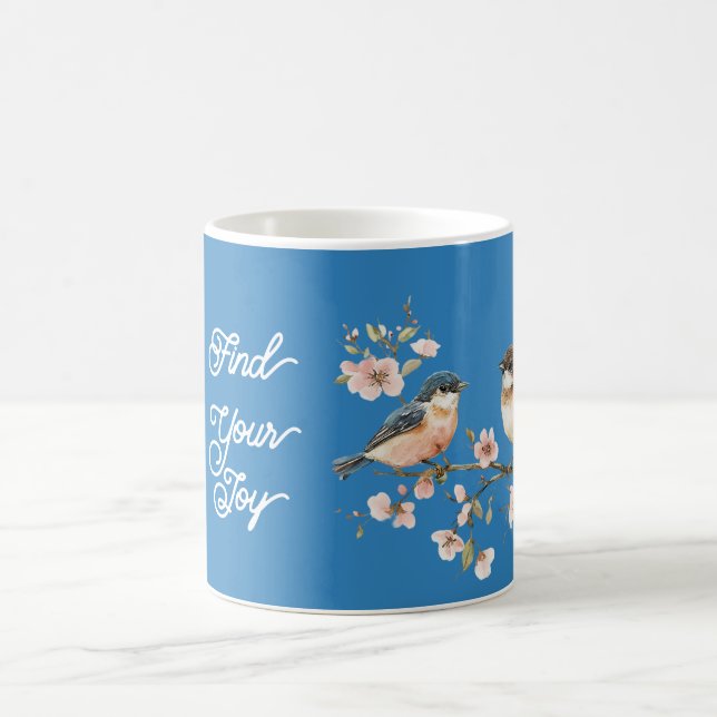 Taza De Café Pink Cherry Blossom Flowers Joy Blue Birds (Centro)
