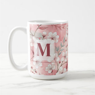 Taza De Café Pink cherry blossom monogram
