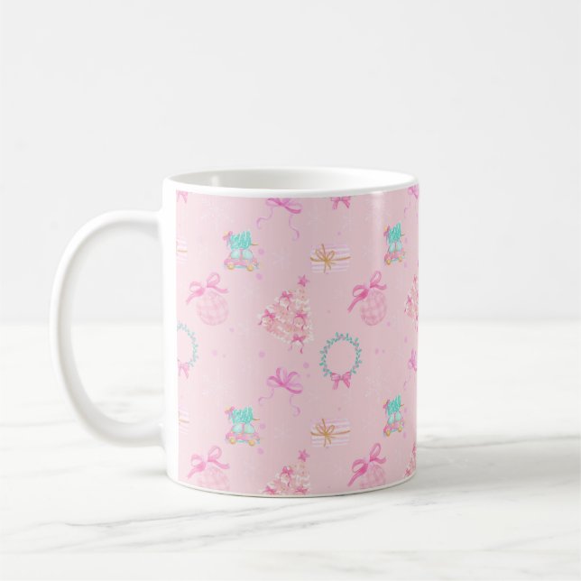 Taza De Café Pink Christmas Coquette Bow Seamless Pattern (Izquierda)