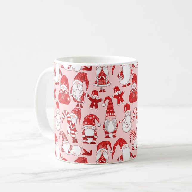 Taza De Café Pink Christmas Gnome & Gingerbread Pattern (Anverso izquierdo)