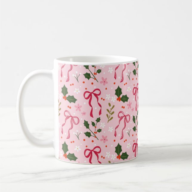 Taza De Café Pink Christmas Holly Bow Mug (Izquierda)