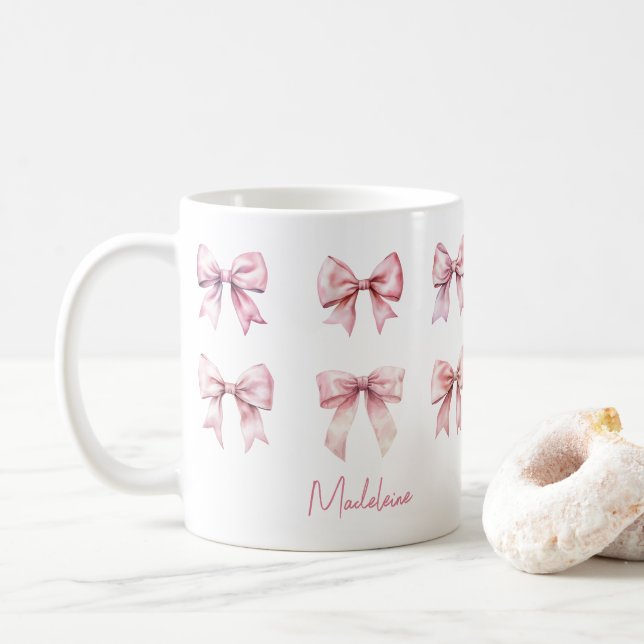 Taza De Café Pink Coquette Bow Custom Name (Con donut)