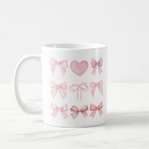 Taza De Café Pink Coquette Bows with Heart – Cute Girly Romanti