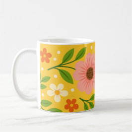 Taza De Café Pink, cream & Orange Flowers with Green Leaves