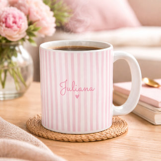 Taza De Café Pink Custom Name Striped Cup Gift For Her 