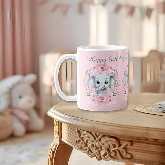 Taza De Café Pink Elephant Birthday Script Mug (Subido por el creador)