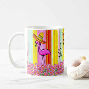 Taza De Café Pink Flamingo Mom Stripe Mug