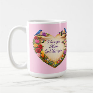 Taza De Café Pink Floral Heart Mug I Love You Mom God Bless 