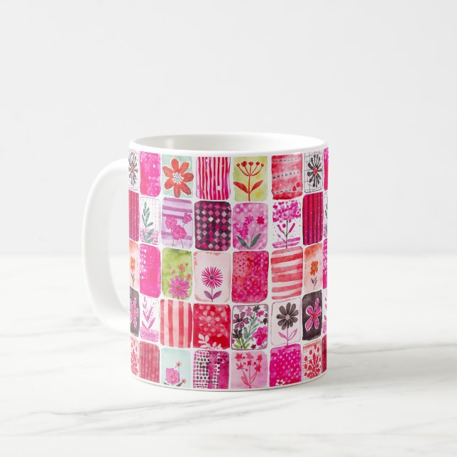 Taza De Café Pink Floral Patchwork (Anverso izquierdo)