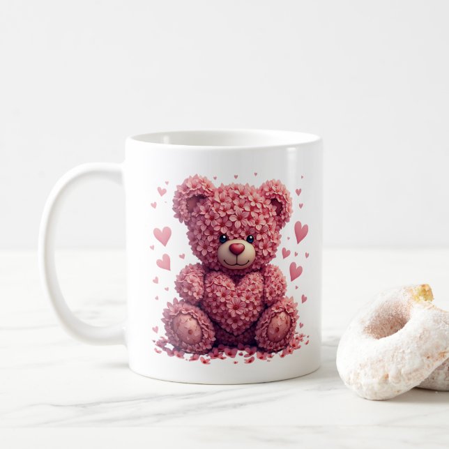 Taza De Café Pink Floral Valentine Teddy Bear (Con donut)
