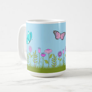 Taza De Café Pink Flowers and Butterfly All-Over Print 
