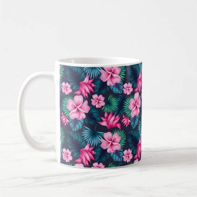 Taza De Café Pink Flowers with Green Leaves Partern-79066 (Izquierda)