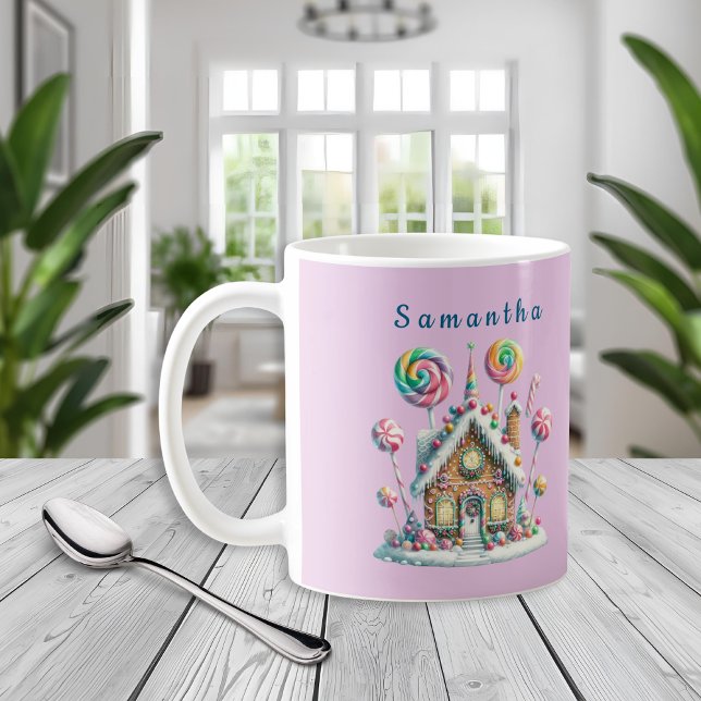 Taza De Café Pink Gingerbread House Kids Name Mug (Subido por el creador)