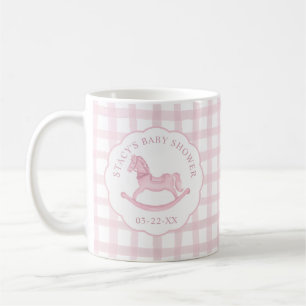 Taza De Café Pink Gingham Rocse Horse Baby Shower Coffee Mug
