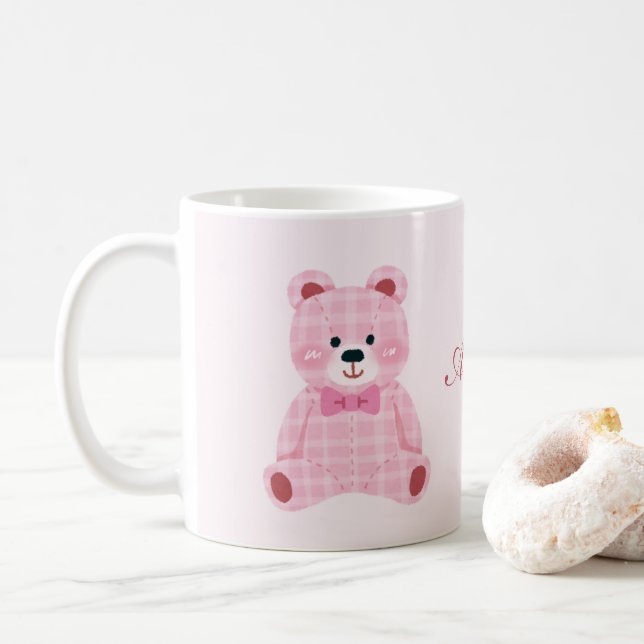 Taza De Café Pink Gingham Teddy (Con donut)