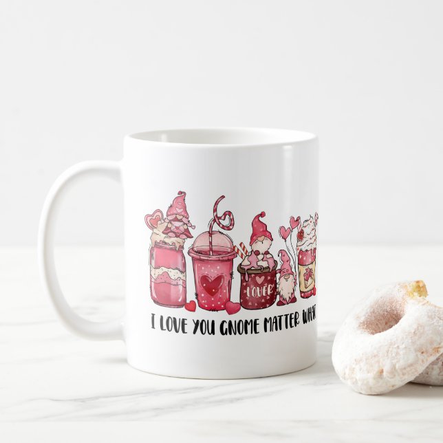 TAZA DE CAFÉ PINK GNOMES CAFÉ CUPS EL DÍA DE SAN VALENTÍN MUG (Con donut)