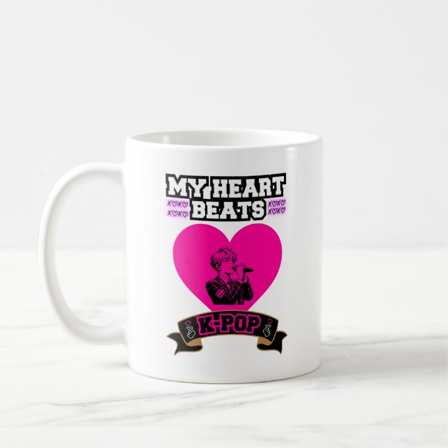 Taza De Café Pink Heart Idol Cantando KPop Music Love Design (Izquierda)