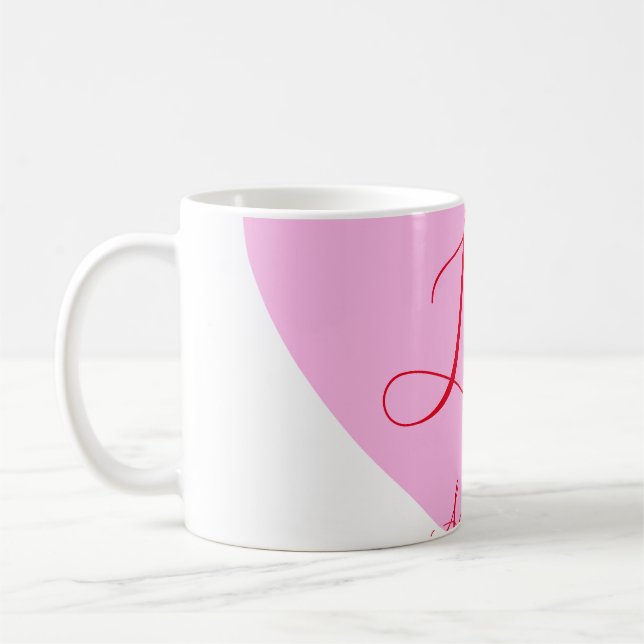 Taza De Café Pink heart love happy Valentine's day text red nam (Izquierda)