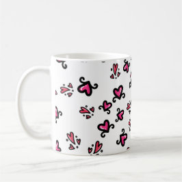 Taza De Café Pink Hearts Pattern – Cute Doodle Design
