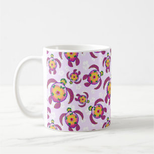 Taza De Café Pink Honu Turtles Hibiscus Flowers